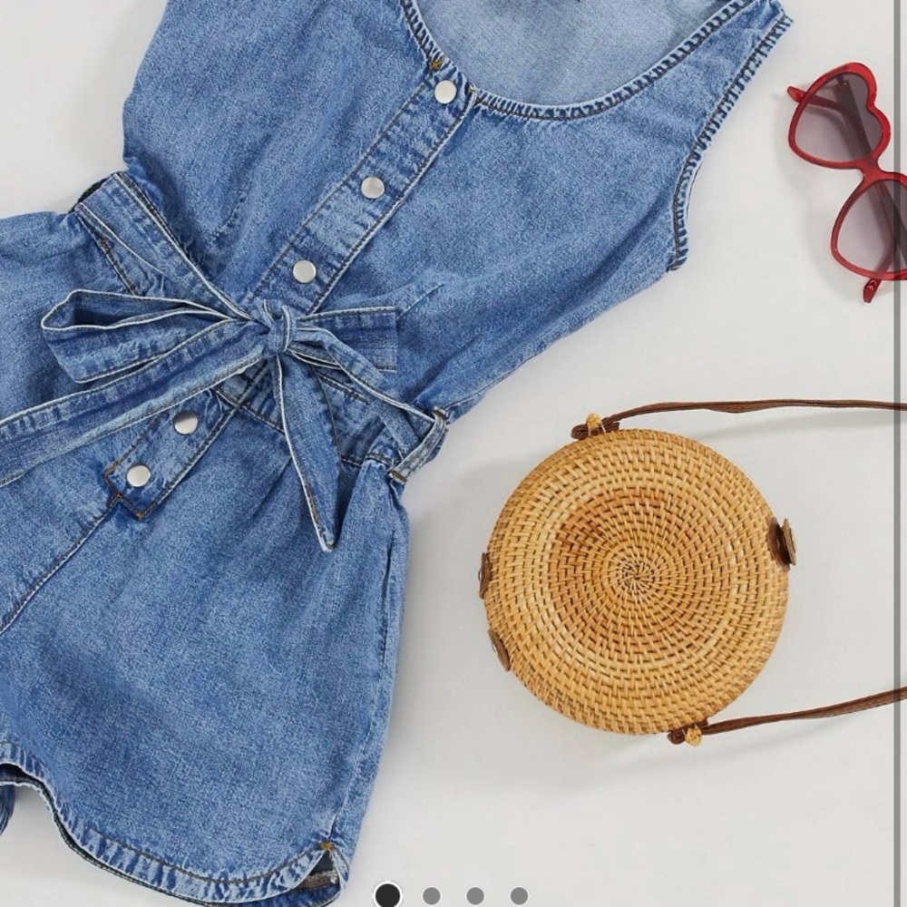 Denim Sleeveless Romper with Belt